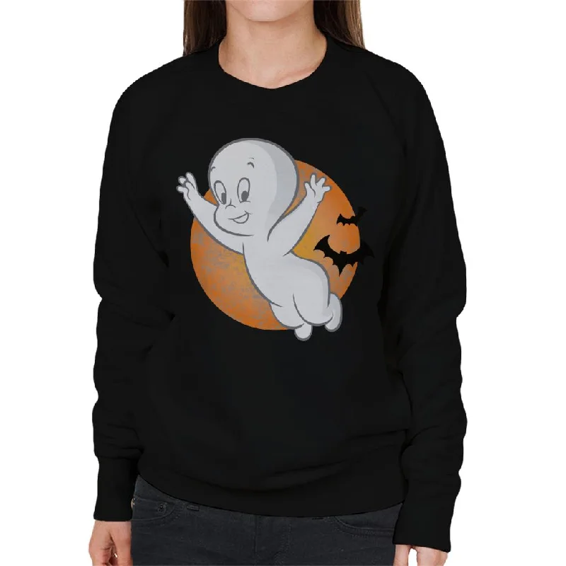 Casper The Friendly Ghost Moon Flying Women's Sweatshirt Hoodie with Slit Hem Functional Movement