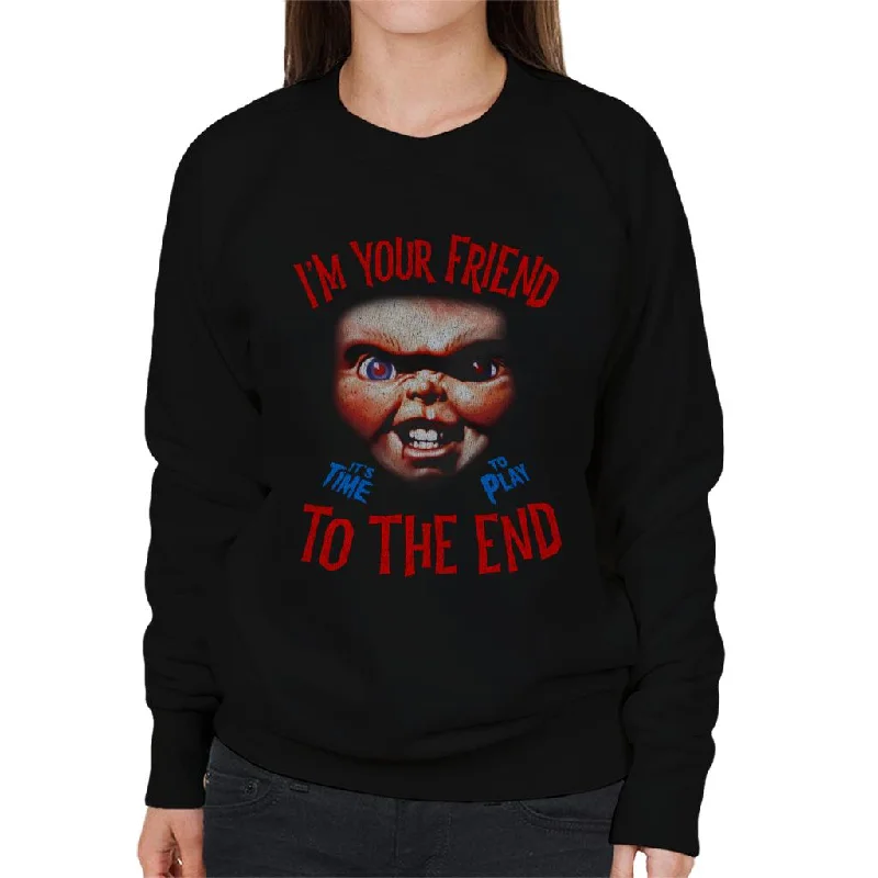 Chucky Im Your Friend To The End Women's Sweatshirt Hoodie with Ribbed Hem Stretchable Secure