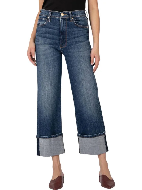 Sienna High Rise Roll Up Jeans In Blue Stylish Bootcut Denim Jeans