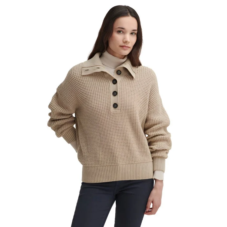 Barbour Ladies Woodside Knitted Jumper - Oatmeal Zippered Buttoned Snapped