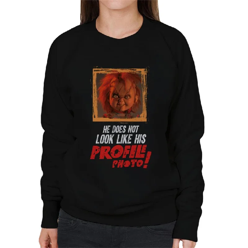 Chucky He Does Not Look Like His Profile Photo Women's Sweatshirt Hoodie with Color Block Contrast Stylish