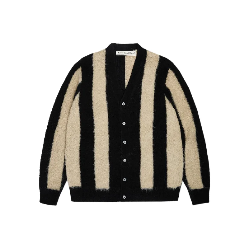 Advisory Board Crystals Mens Fuzzy Stripe Cardigan Sweater Toggled Drawstring Belted