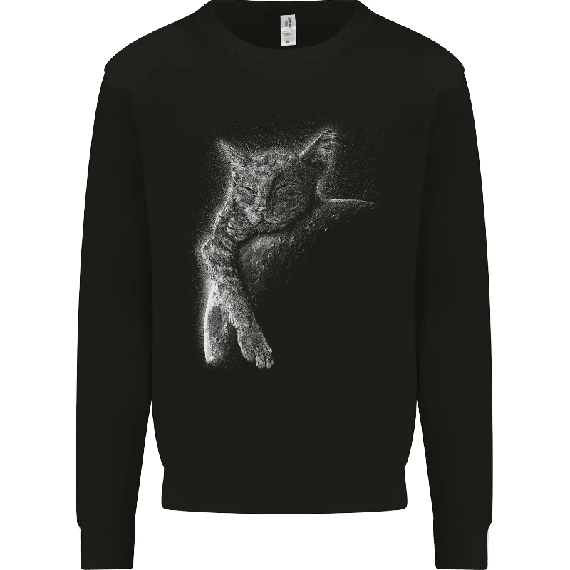 A Cat Sleeping on the Moon Mens Sweatshirt Jumper Hoodie with Cuffed Sleeves Snug Secure