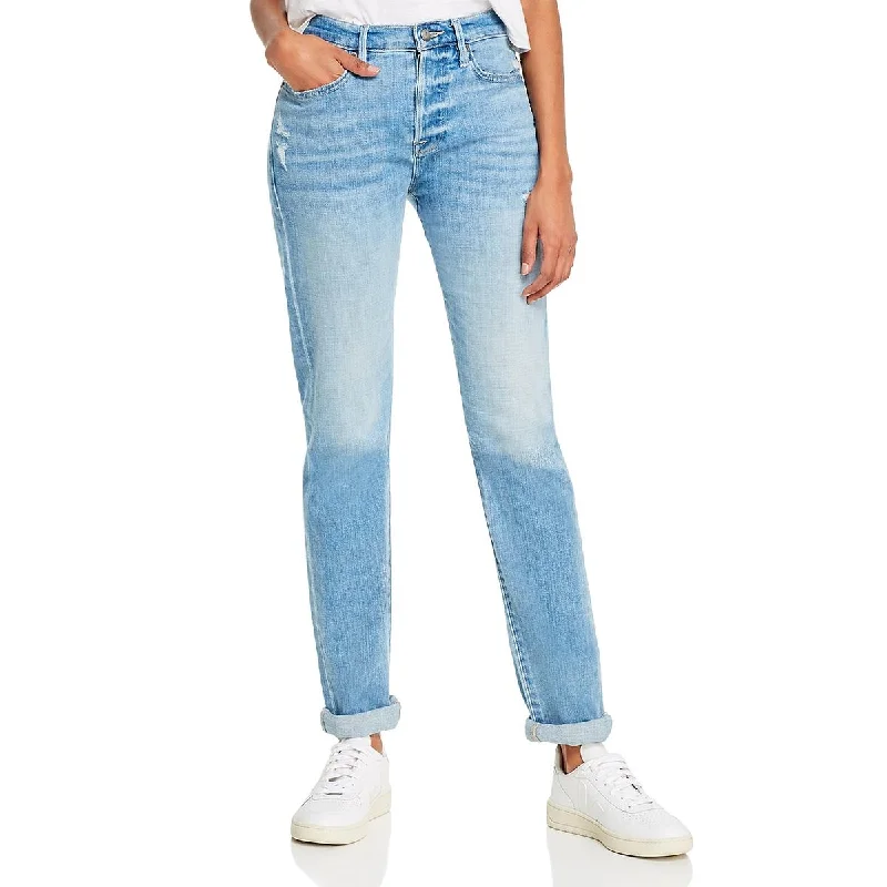 Le Beau Womens Denim Destroyed Boyfriend Jeans Elegant High-Waisted Flared Jeans