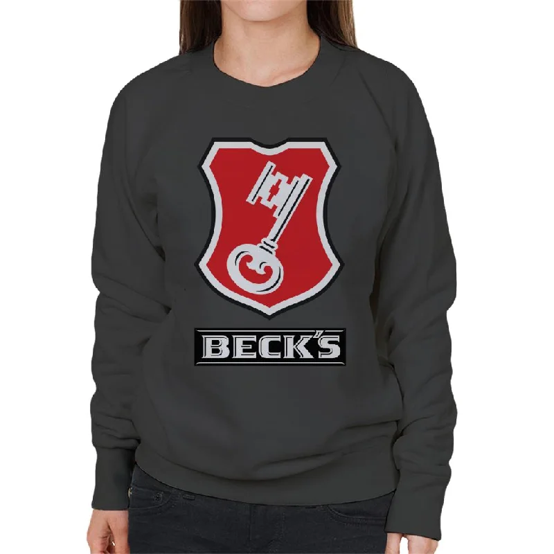 Beck's Logo Filled Red Key Women's Sweatshirt Hoodie with Snap Buttons Easy Quick