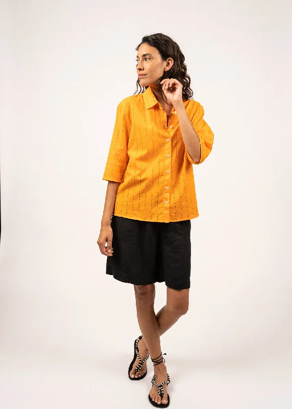 MEREDITH - Blouse With Short Pagoda Sleeve | 100% Cotton (TANGERINE) Slim Fit Blouse