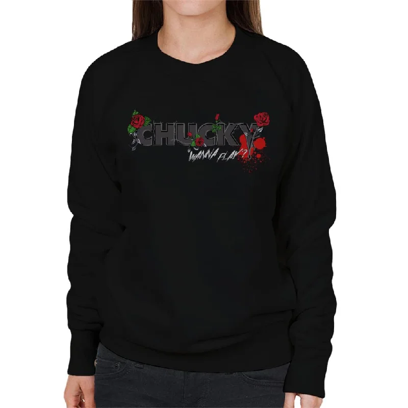 Chucky Wanna Play Floral Logo Women's Sweatshirt Hoodie with Contrast Stitching Detailed Premium