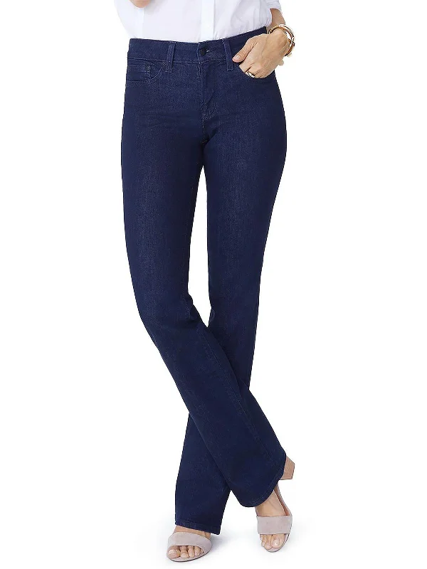 Petites Womens High Rise Lift Tuck Technology Bootcut Jeans Elegant Tapered Leg Denim