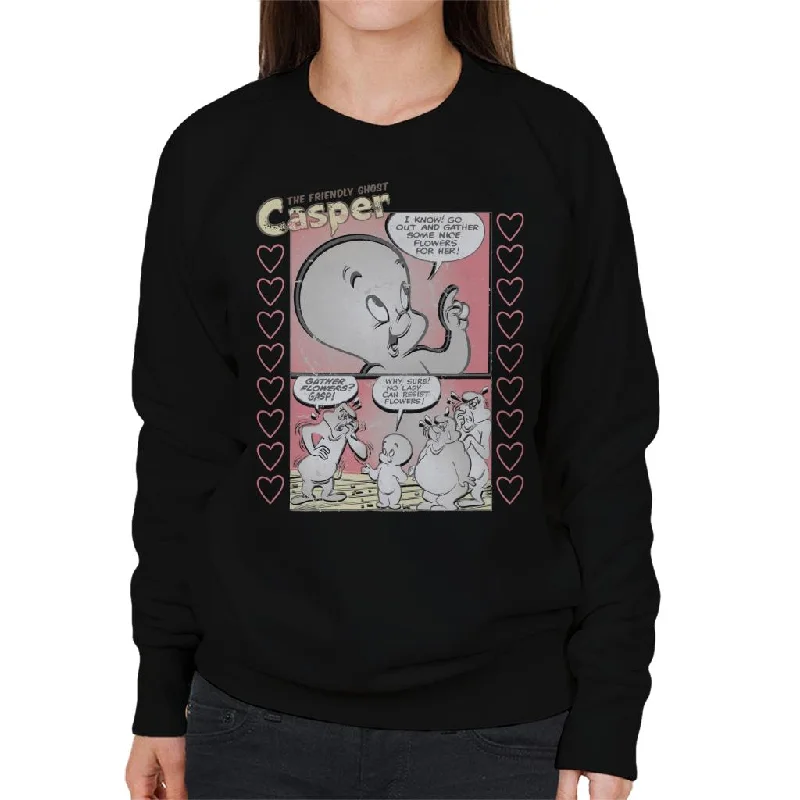 Casper The Friendly Ghost Flowers Comic Frame Women's Sweatshirt Hoodie with Thumb Holes Functional Cozy