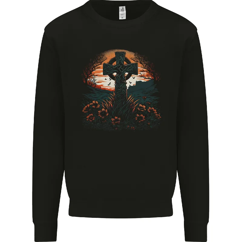 A Celtic Cross At Sunset Gothic Mens Sweatshirt Jumper Zip Hoodie Drawstring Kangaroo Pocket