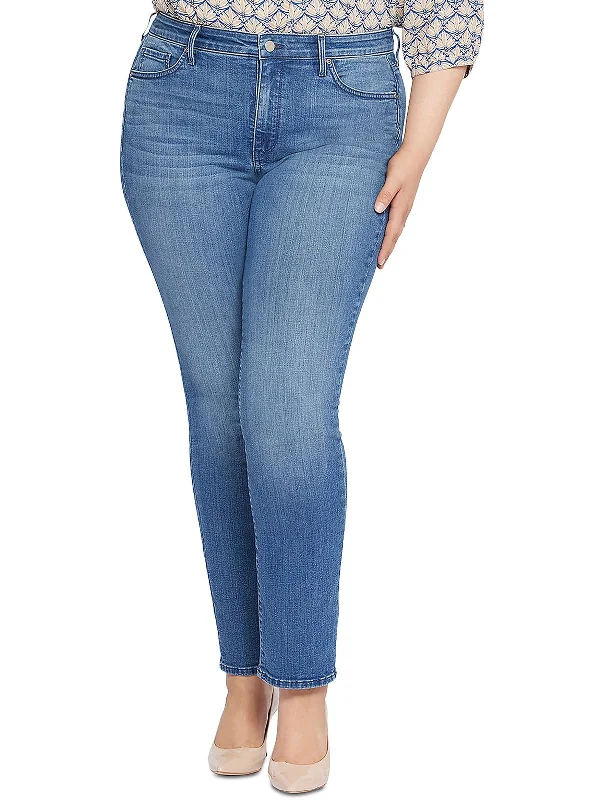 Plus Womens High Rise Stretch Slim Jeans Stylish High-Waisted Denim