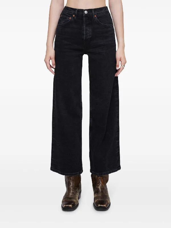 High Rise Wide Leg Crop Jeans In Black Vein Elegant Wide-Leg Jeans