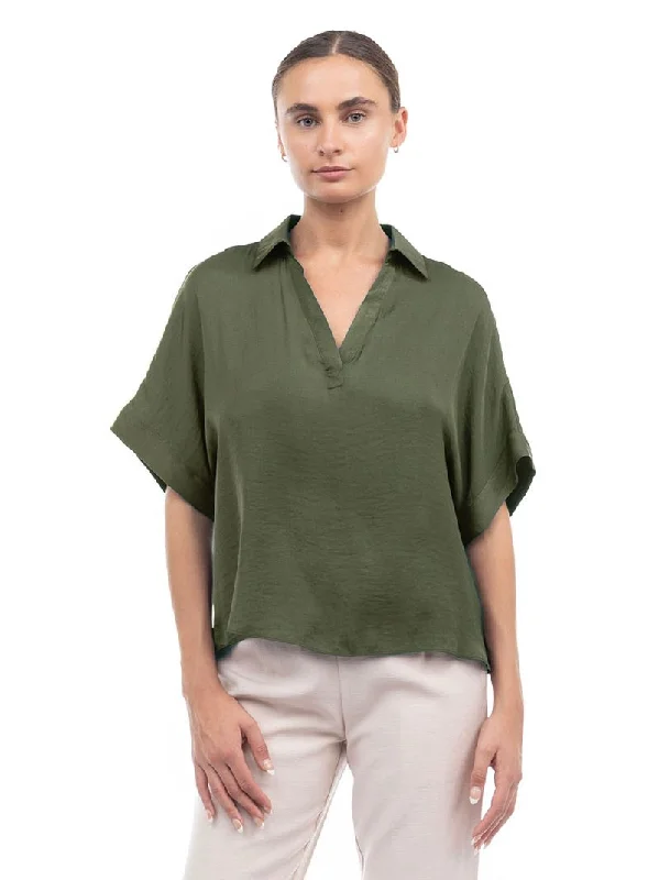 Sarah Satin Blouse Pleated Collar Blouse