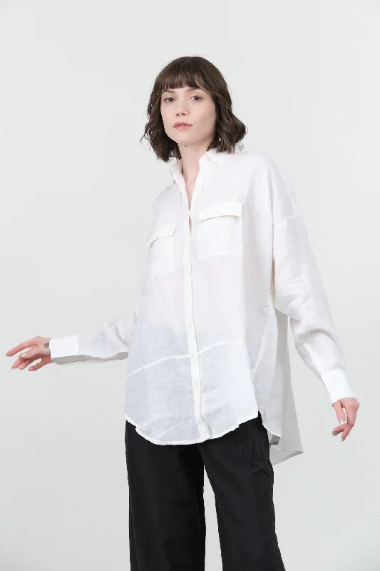 Kyoto Blouse in White Linen Soft Pastel Blouse