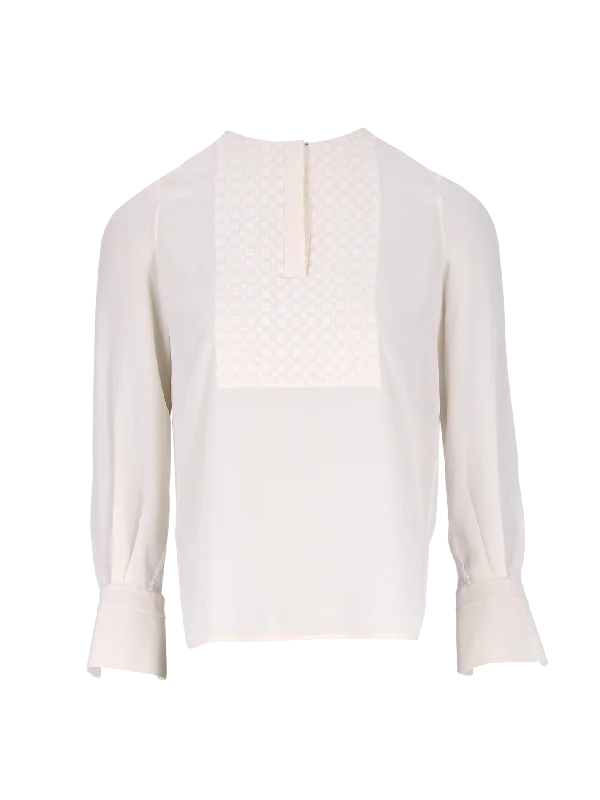 contrasting-panel silk henley blouse Peter Pan Collar Blouse