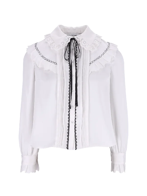 broderie-anglaise ruffled blouse Classic Striped Blouse