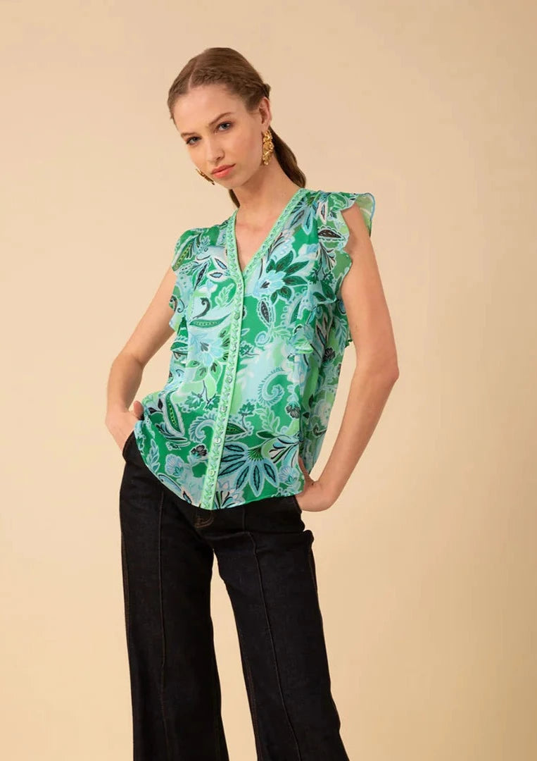 short sleeve print blouse + cami Peter Pan Blouse