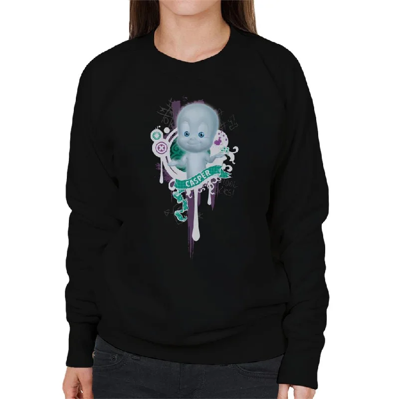 Casper The Friendly Ghost School Emblem Women's Sweatshirt Hoodie with Distressed Vintage Worn