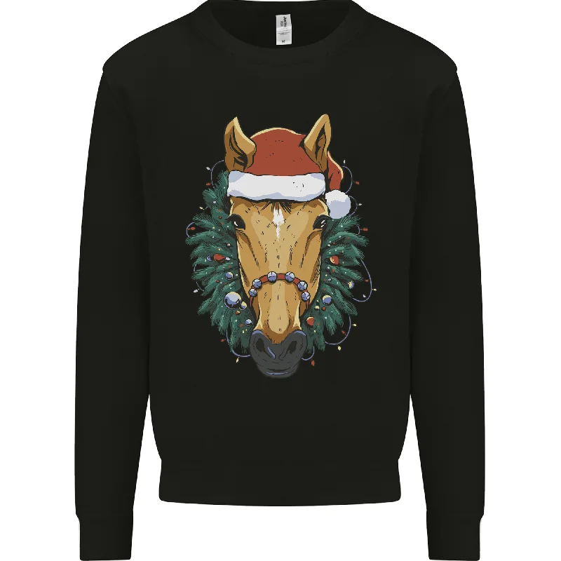 A Christmas Horse Equestrian Mens Sweatshirt Jumper Hoodie with Turtle Neck Cozy Winter