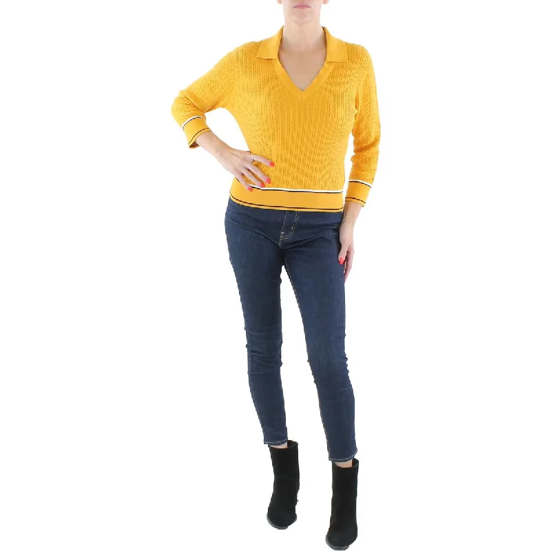 Womens Cable Knit Collared V-Neck Sweater Boxy Sweater Fitted Sweater A-Line