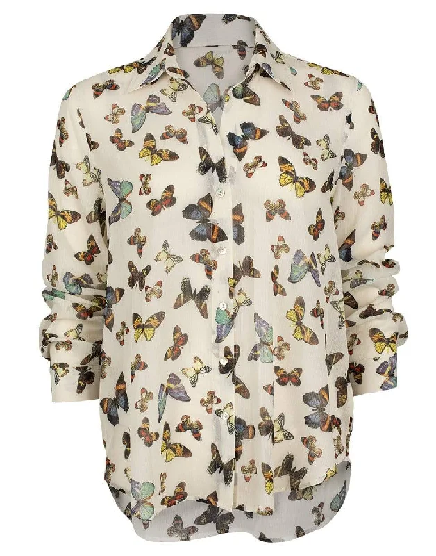 Butterfly Print Button Front Laurent Blouse Modern Work Blouse