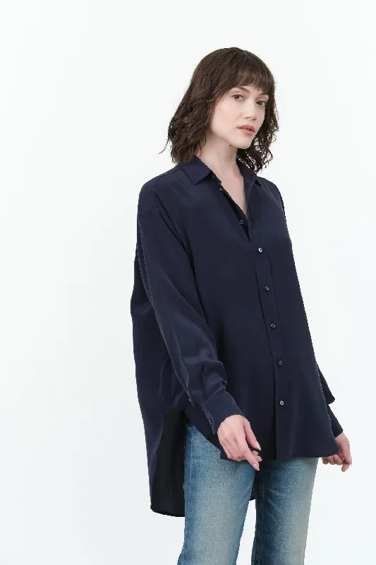 The Essential Silk Blouse in Navy Satin Drape Blouse