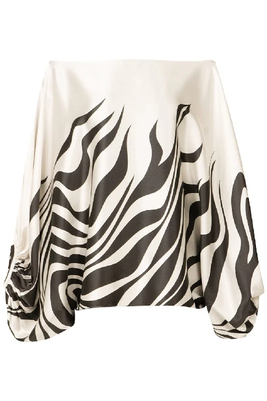 Bellagio Blouse - Black White Drape Neck Blouse