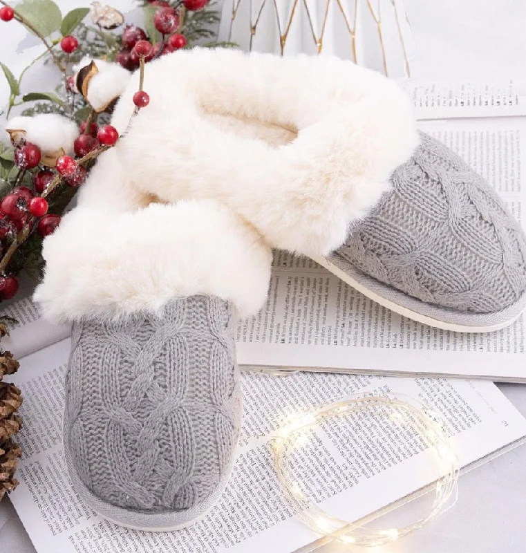 Sweater knitted slippers with faux fur Chenille Blend Fleece Blend Nylon Blend