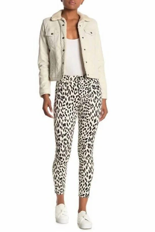 Charlie High Rise Leopard Print Coated Skinny Jeans In White, Black Chic Faded Blue Jeans