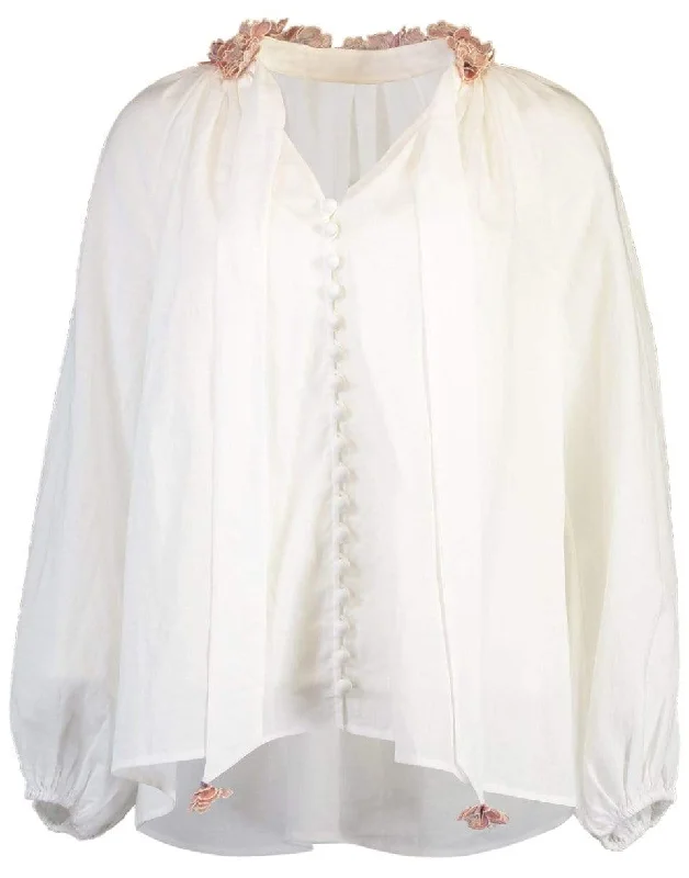 Postcard Lantern Blouse Embellished Collar Blouse