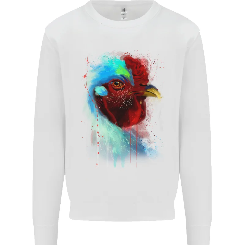 A Chicken Watercolour Mens Sweatshirt Jumper Hoodie with Rhinestones Sparkly Elegant