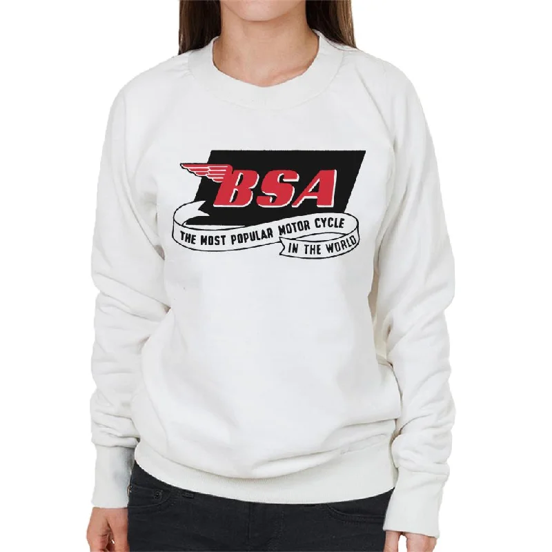 BSA Most Popular Motor Cycle In The World Logo Women's Sweatshirt Hoodie with High-Low Hem Asymmetrical Trendy