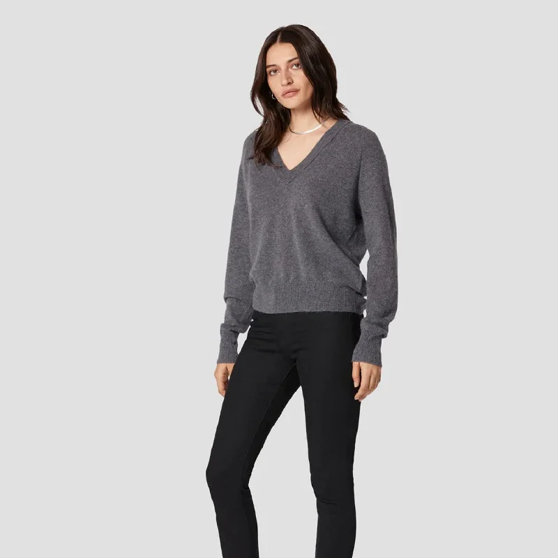 Madalene V-Neck Cashmere Sweater (Heather Grey) Spandex Blend Rayon Blend Denim Blend