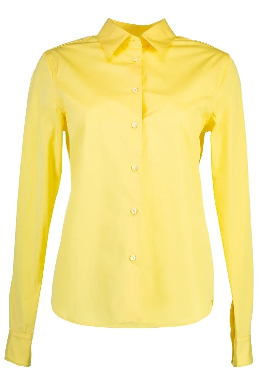 Long Sleeve Cotton Blouse - Yellow Sleeveless Chiffon Blouse