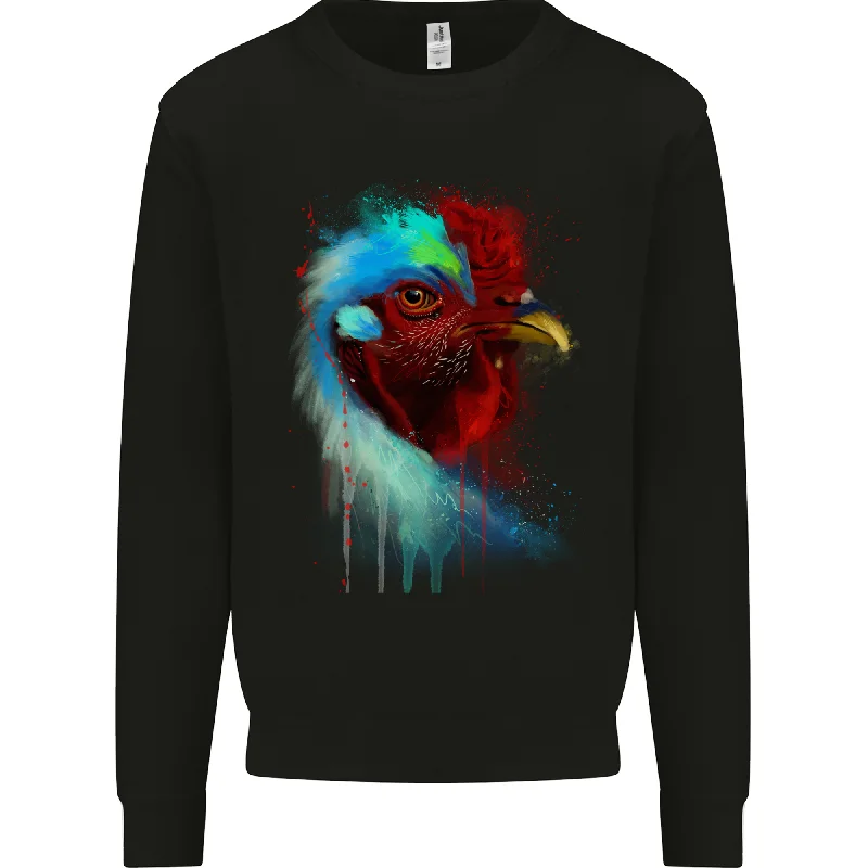 A Chicken Watercolour Mens Sweatshirt Jumper Hoodie with Frayed Bohemian Relaxed