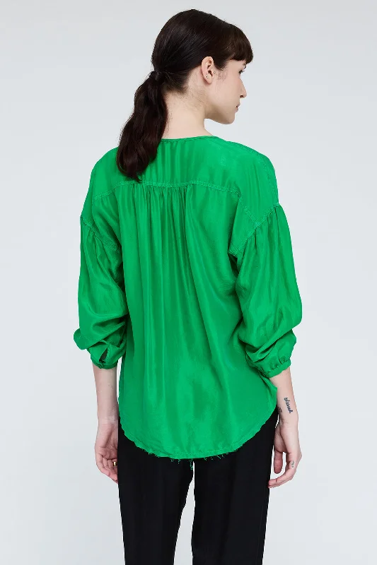 Silk Electric Green Poet Blouse Sheer Mesh Blouse