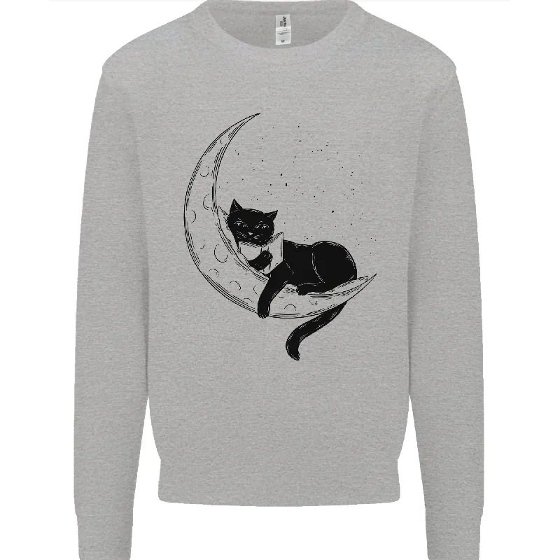 A Cat Reading a Book on the Moon Mens Sweatshirt Jumper Hoodie with Illustration Artistic Creative