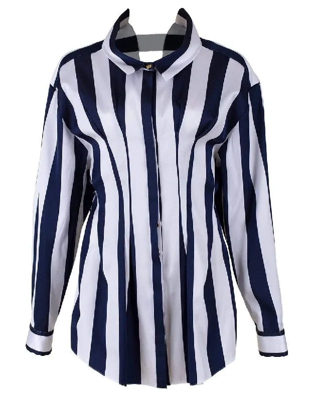 Navy Striped Blouse Lightweight Chiffon Blouse