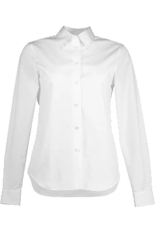 Long Sleeve Cotton Blouse - White Delicate Bow Blouse