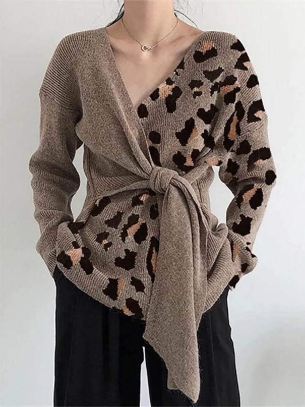 Fashion Leopard Colorblock Sweaters Fitted Slim Tailored