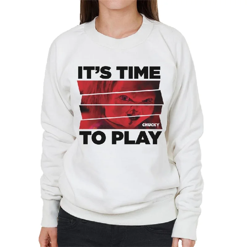 Chucky Its Time To Play Women's Sweatshirt Hoodie with Hem Applique Textured Unique