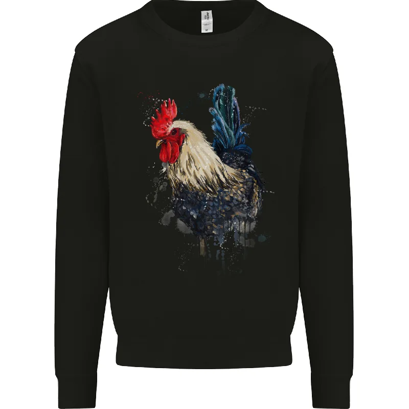 A Chicken Watercolour Mens Sweatshirt Jumper Hoodie with Strings Custom Fit Adjustable