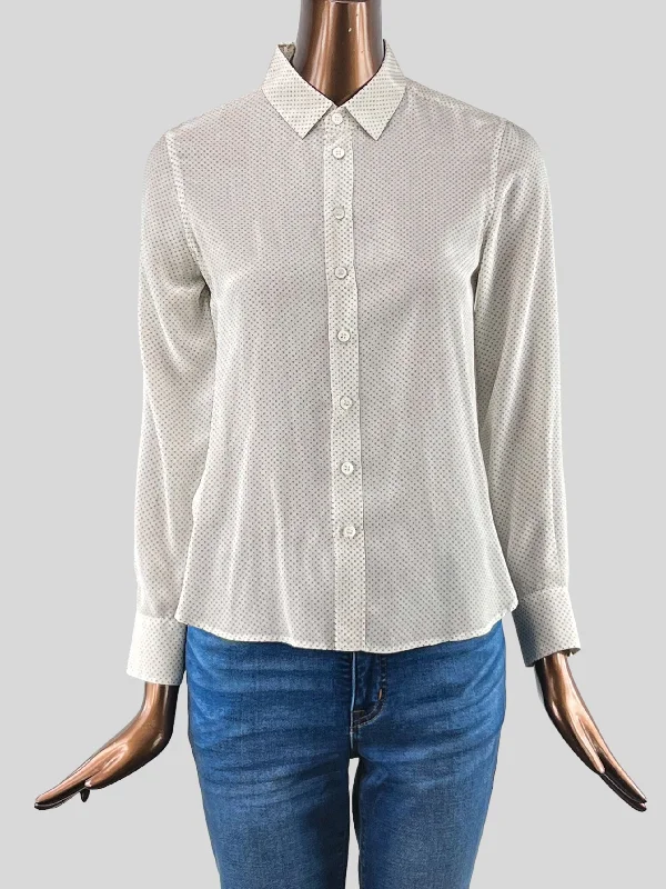 Saint Laurent Classic Cream Blouse with small polka dots- 2US Drape Neck Blouse