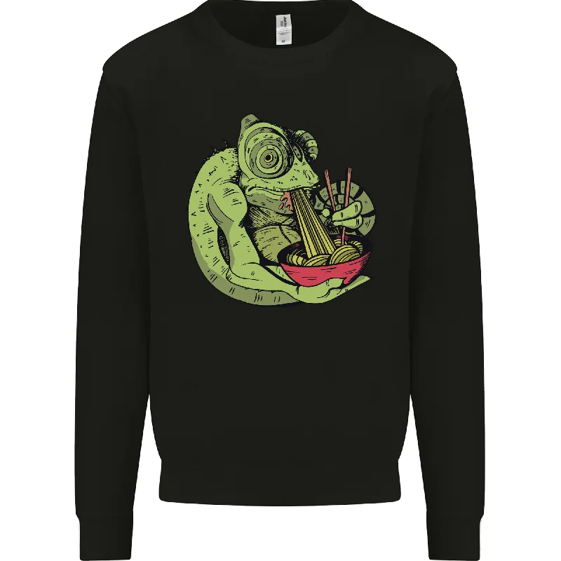 A Chameleon Eating Ramen Mens Sweatshirt Jumper Hoodie with Pastel Soft Subtle