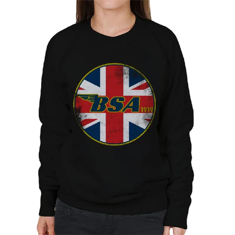 BSA 1919 Union Jack Icon Women's Sweatshirt Hoodie with Side Slits Relaxed Casual