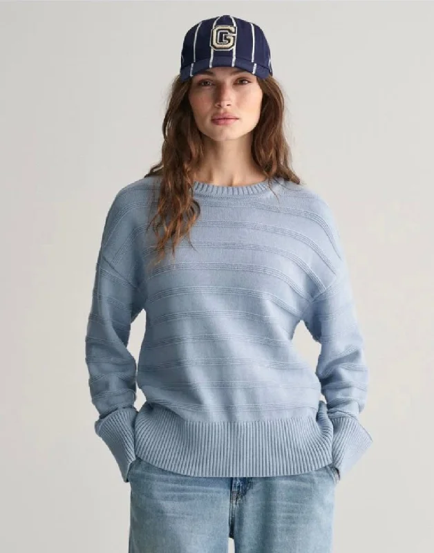 Gant Womens Tonal Striped Jumper - Dove blue Ribbed Striped Patterned