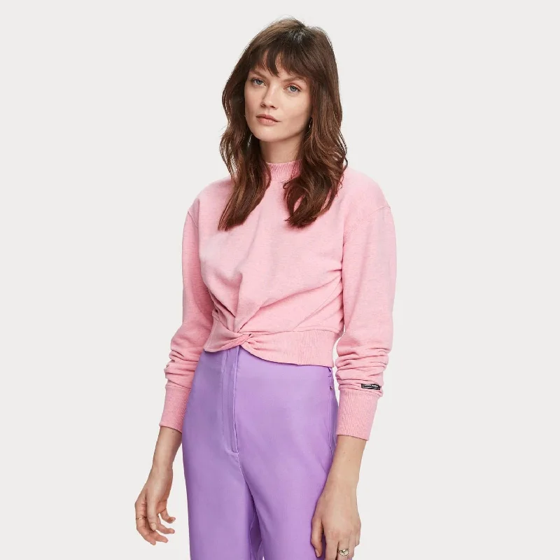 Cropped Knot Front Sweater (Sorbet Pink Melange) Soft Cozy Warm