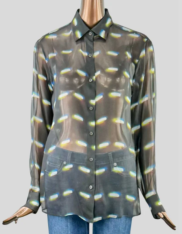 DRIES VAN NOTEN Silk Striped Blouse  - S | 4 US | 36 IT Elegant Semi-Sheer Blouse