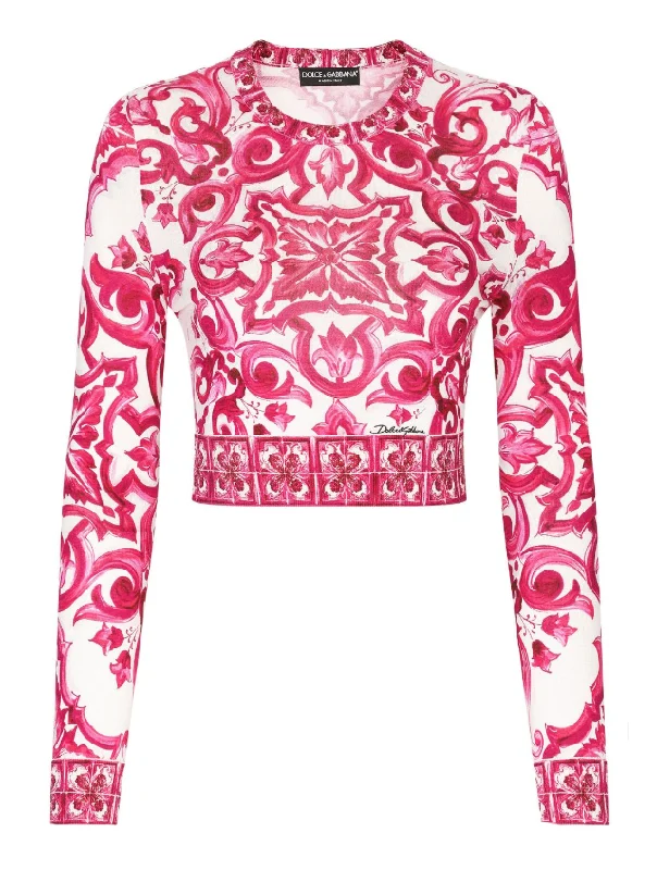 Dolce & Gabbana Maiolica-print cropped jumper Terry Terry Cloth Terry Knit