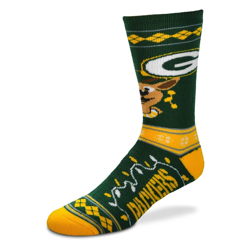 Green Bay Packers Sweater Stripe Men's Holiday Socks Hooded Sweater Collared Sweater Shawl Collar